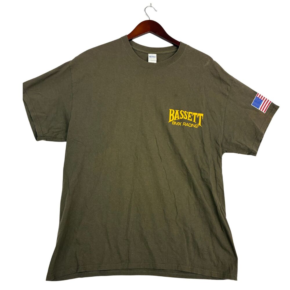 Bassett BMX Racing T-Shirt Mens XL Brown USA Flag American Made Since 1979